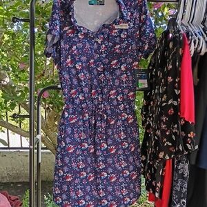 Magellan Outdoors Pink and Blue Sundress with Puff Sleeves